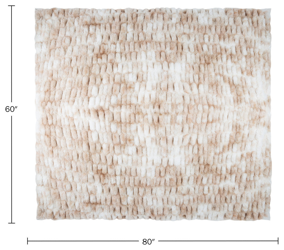 Oversized Ruched Faux Fur Blanket Jacquard Faux Fur Queen-Size Throw, Cream