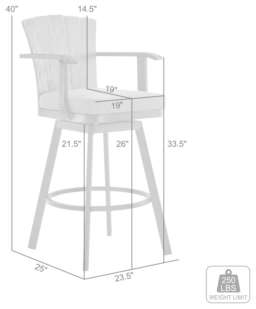 Hazel Outdoor Patio Swivel Counter Stool Aluminum Teak Wood/Argent Gray Cushions