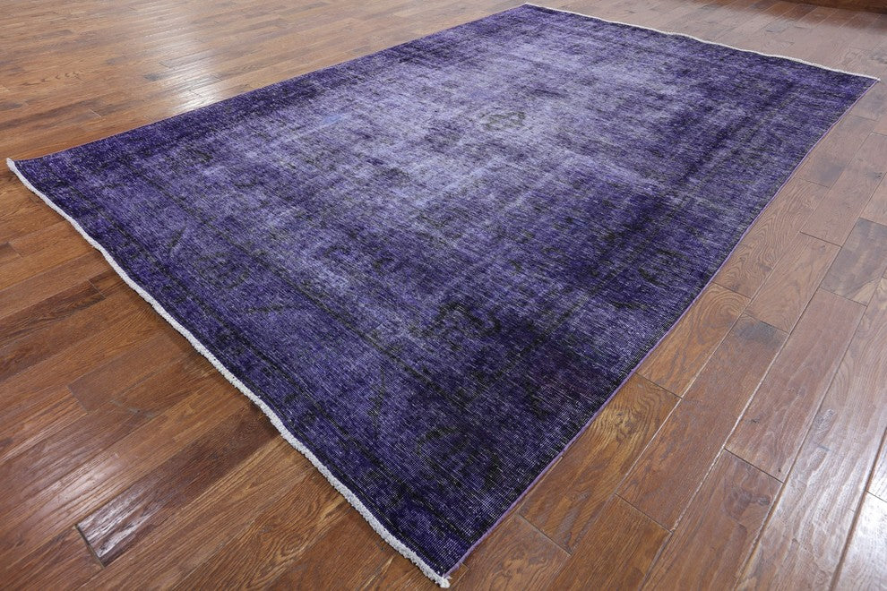 Overdyed Purple Hand Knotted Oriental Area Rug 8'x11', W2581