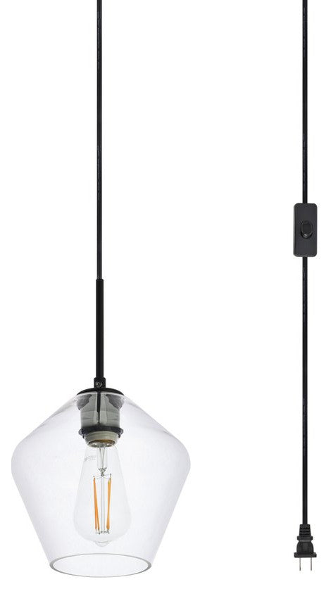 Georgie 1-Light Black and Clear Glass Plug-In Pendant