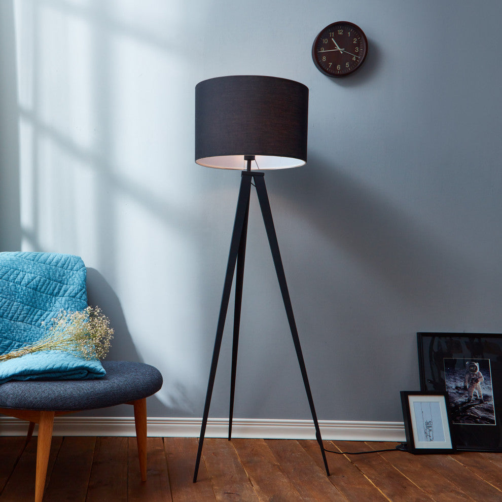 Tall Standing Light Tripod Floor Lamp, Black