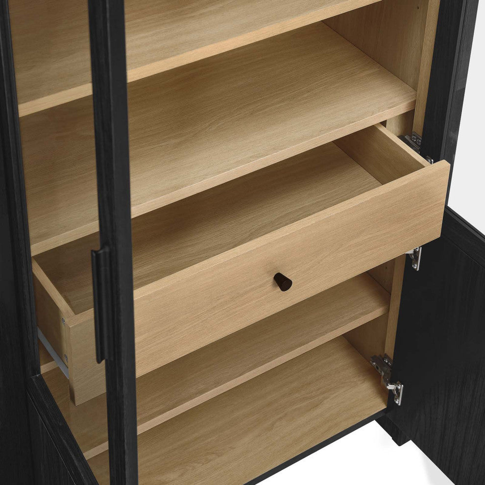 Evie Arched Tall Display Cabinet, Black Oak