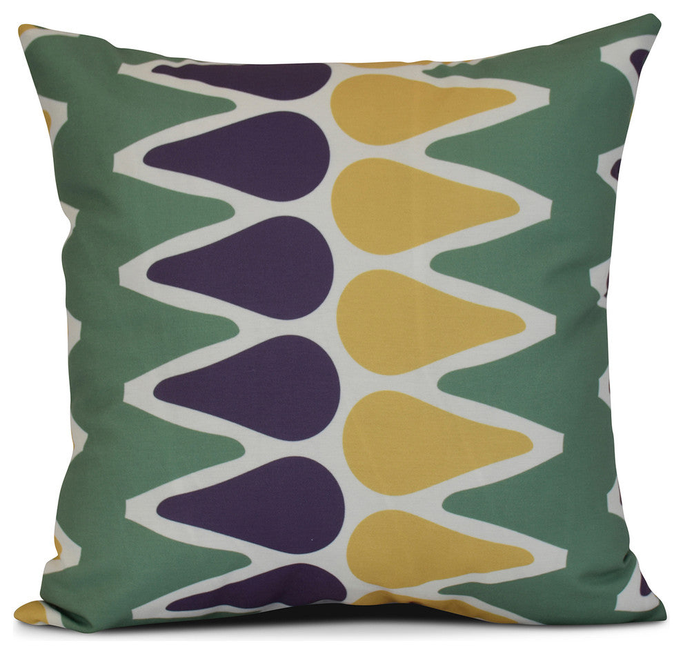 Multi-Colored Picks, Geometric Print Pilow, Green, 16"x16"