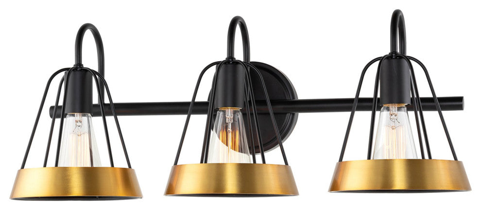 Kira Home Hayes 25" Farmhouse Metal Cage / Bathroom Light, Conic Metal Shades