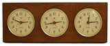 Triple Quartz Clock on Oak Wood With Brass Bezel