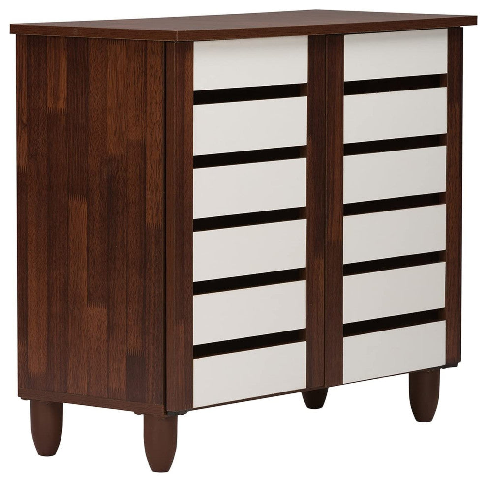 Oak and White 2-Tone Shoe Cabinet with 2 Doors
