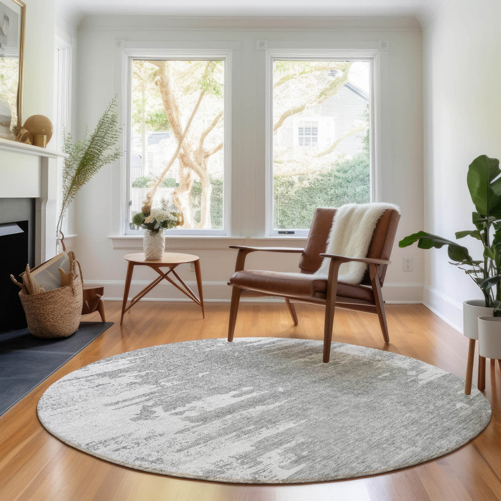 Premium Machine Washable Mayfield AMF705 Silver 8' x 8' Round Rug