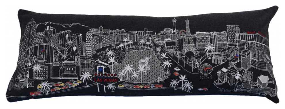 35" Black as Vegas Nighttime Skyline Lumbar Decorative Pillow