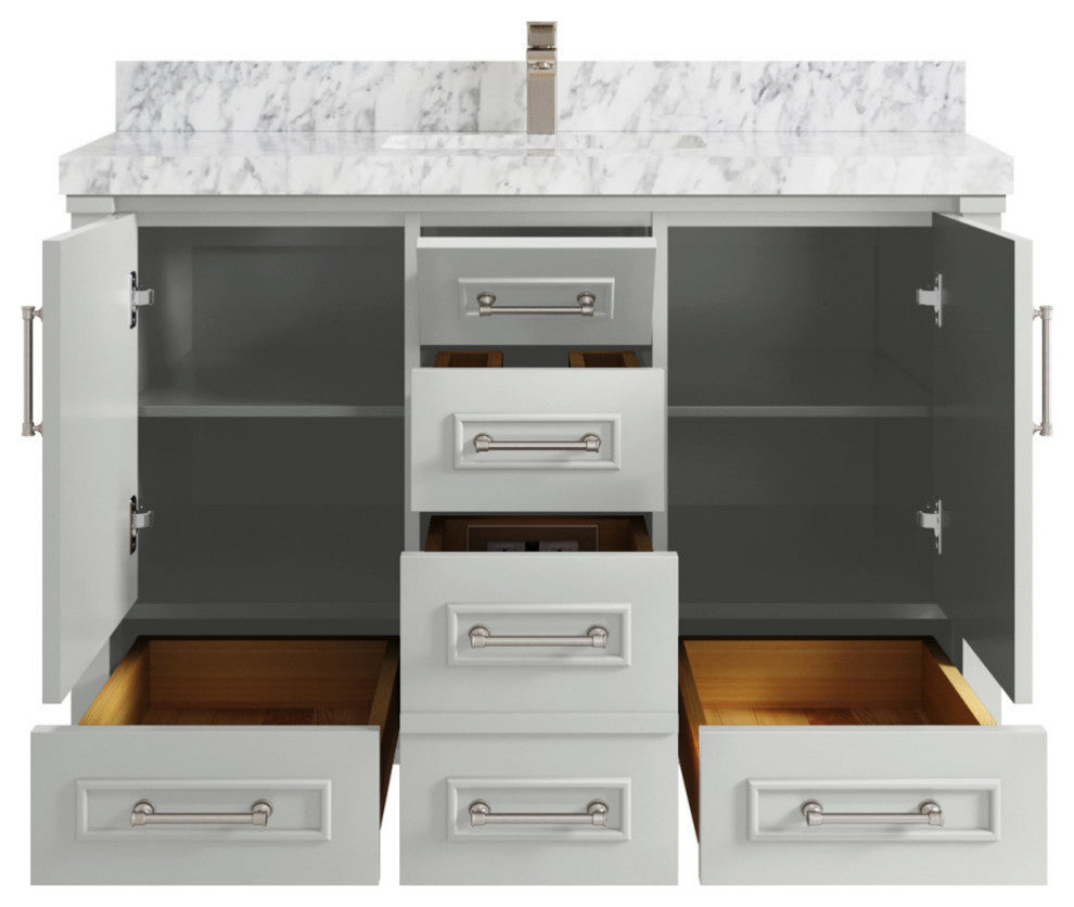 Aberdeen 48 Single Sink Bath Vanity in Coventry Gray 2" Carrara Marble