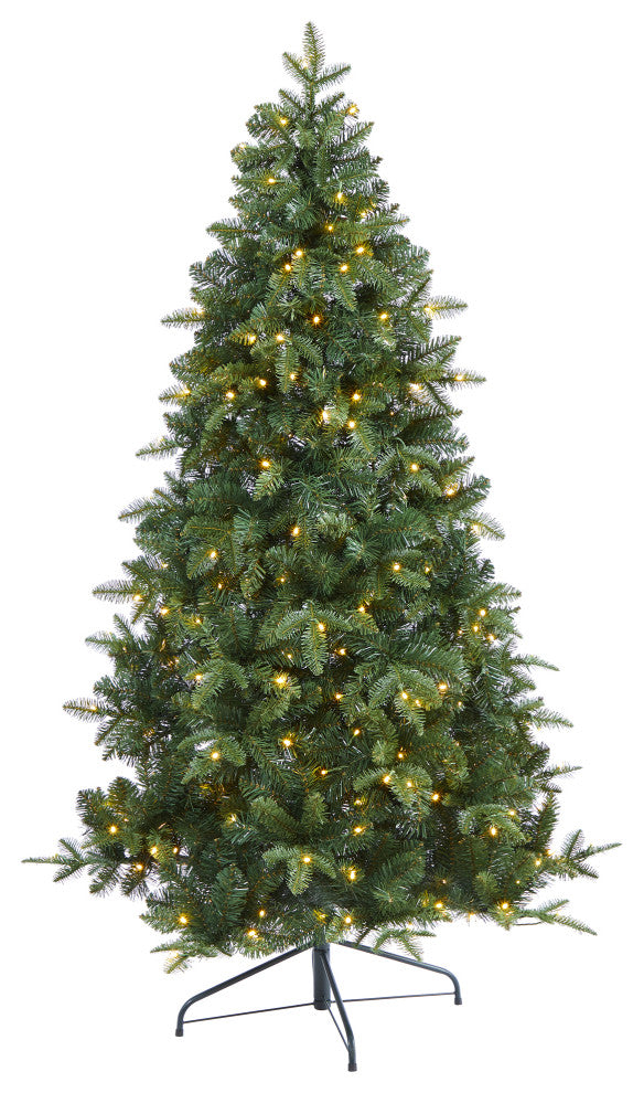 6' Grand Teton Spruce Flat Back Faux Xmas Tree W/ Lights & Bendable Branches