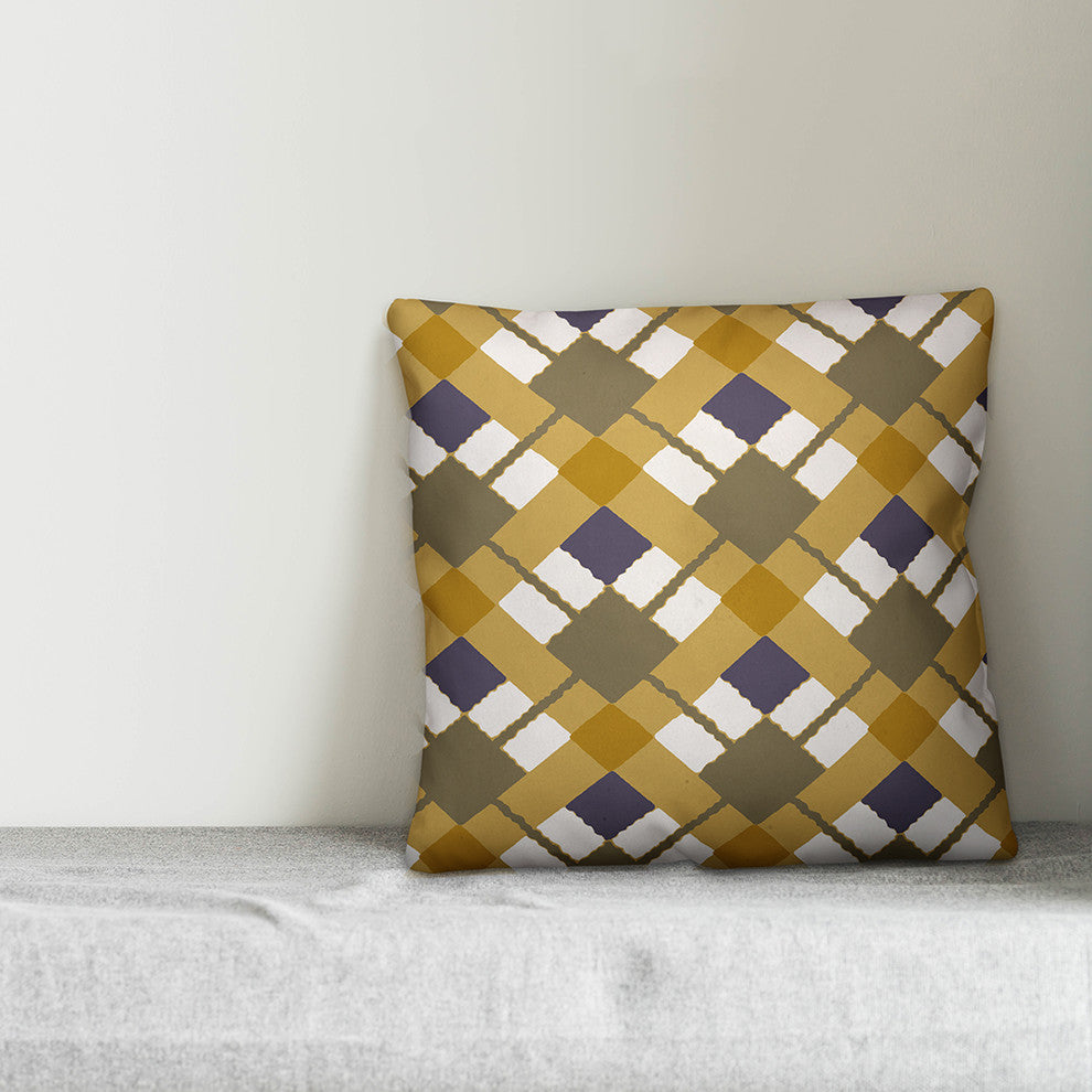 Yellow Argyle Throw Pillow Cover, 20"x20"