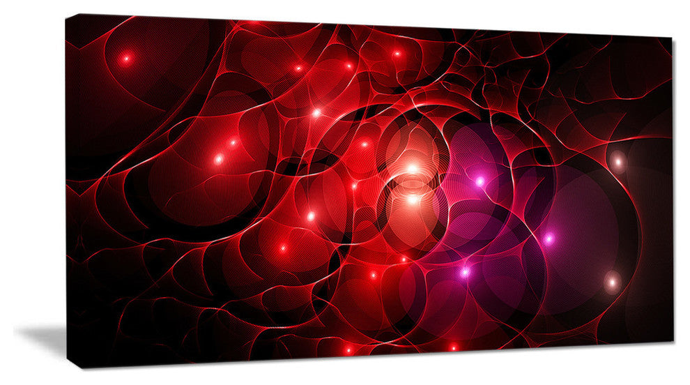 Red Fractal Space Circles, Oversized Abstract Canvas Art Print, 60x28