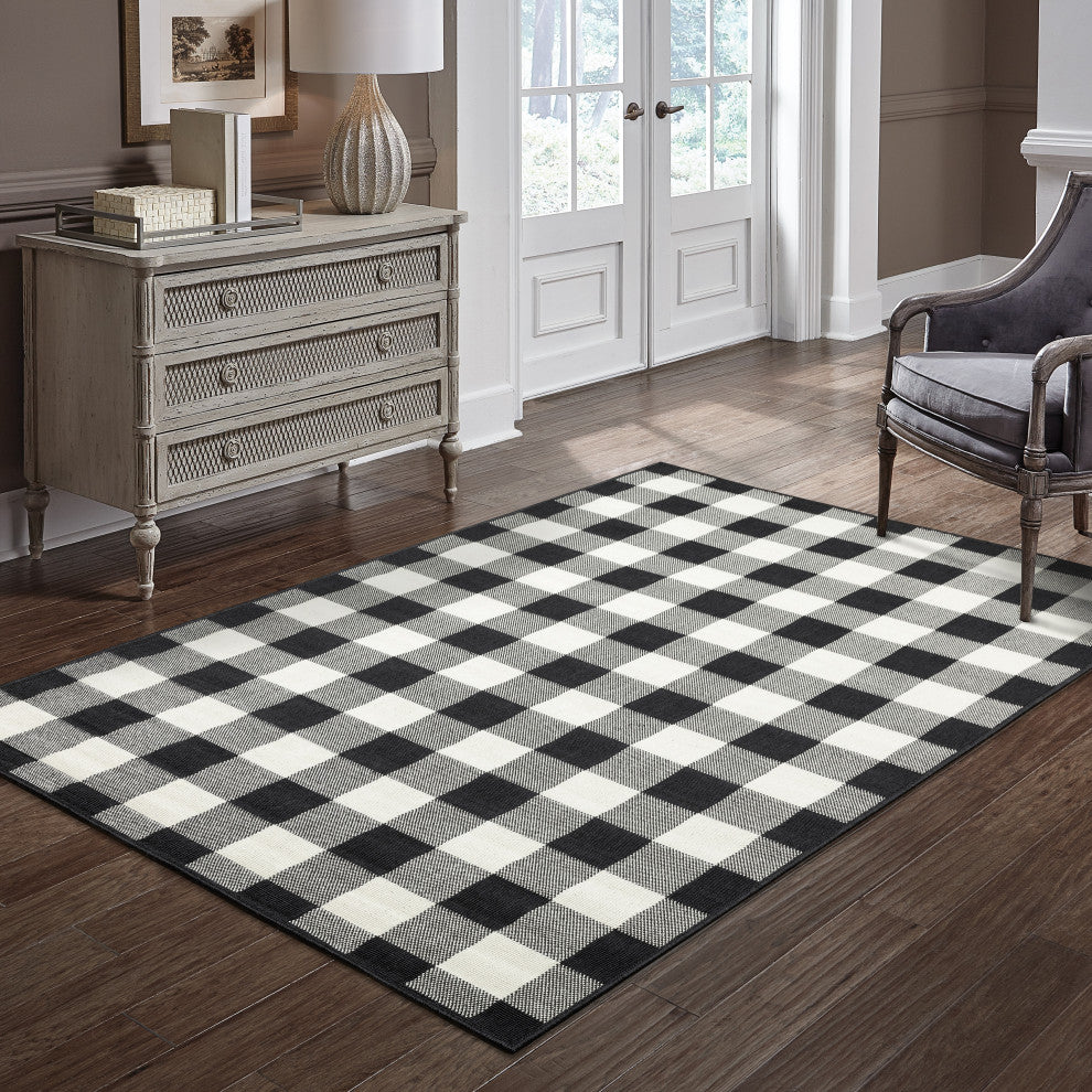 Oriental Weavers Marina Black/ Ivory Geometric Indoor/Outdoor Rug 7'10"X10'10"