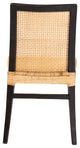 Modern Bohemian Dark Brown Mahogany Wood and Natural Rattan Dining Chair