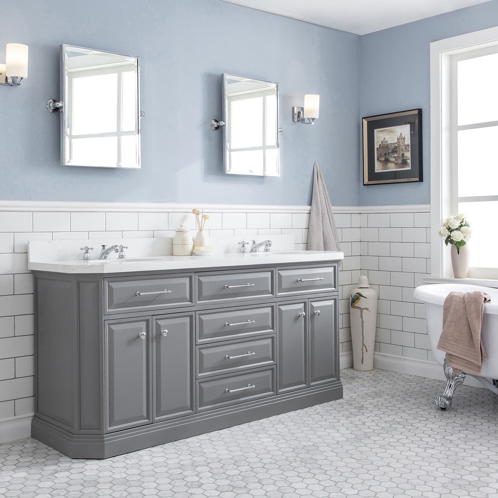 72" Palace Quartz Carrara Cashmere Gray Vanity With Chrome Hardware
