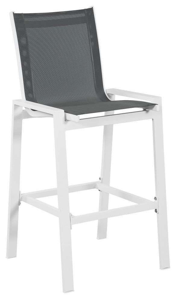 Nizuc Mesh Water Resistant Patio Aluminum Barstool (Set of 2), Gray, White Frame