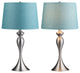 25.5"H Silver Steel Table Lamp Set with Blue Linen Shade