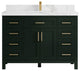 Cambridge 48 Single Sink Bath Vanity in Dark Green, 2" Calacatta Nuvo Top