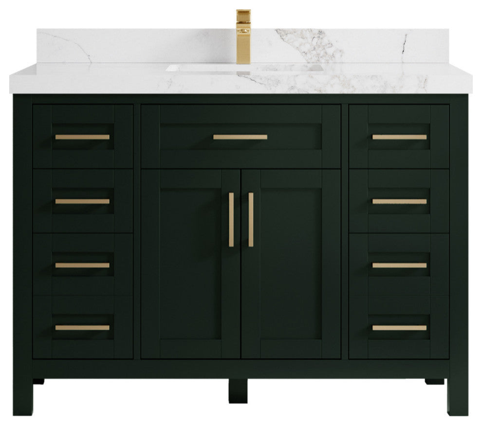 Cambridge 48 Single Sink Bath Vanity in Dark Green, 2" Calacatta Nuvo Top