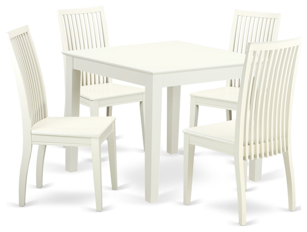 5-Piece Dinette Table Set - Table And 4 Wood Seat Dining Chairs In Linen White