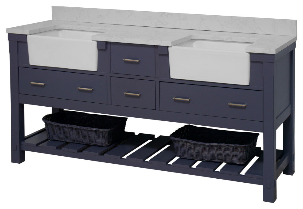 Charlotte 72" Bathroom Vanity, Marine Gray, Engineered Carrara