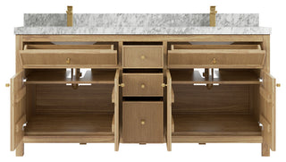Sonoma 72 Double Sink Bath Vanity in Light Natural Teak with 2" Carrara Marble