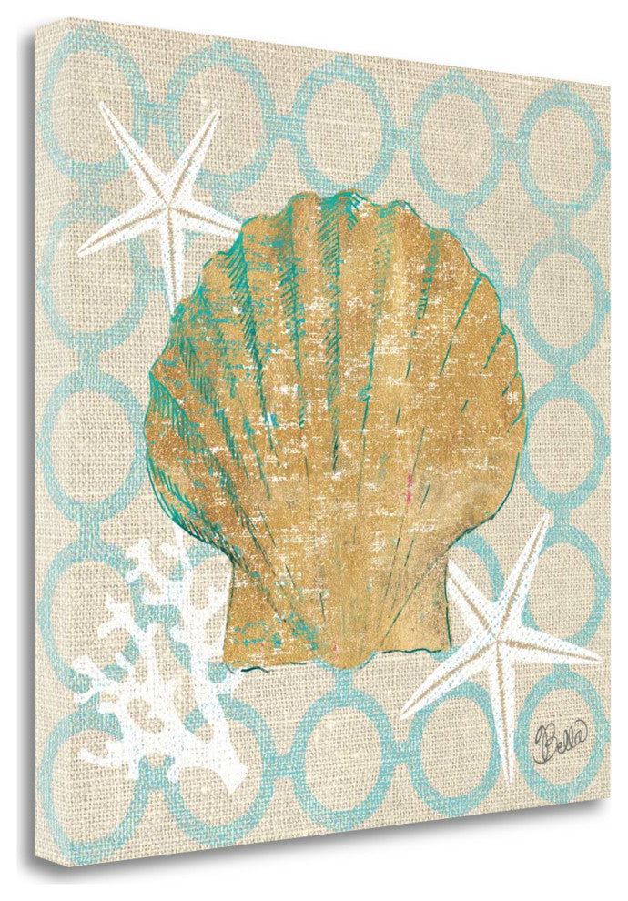 25" Beach Seashell on Linen Giclee Print on Gallery Wrap Canvas Wall Art