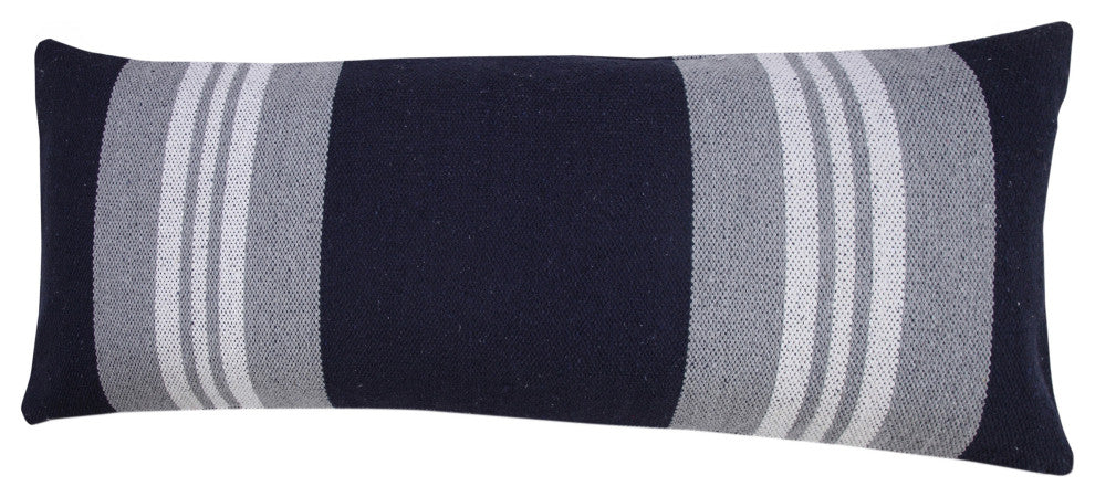 Ox Bay Handwoven Blue/Gray Stripe Organic Cotton Pillow Cover, 14"x36"