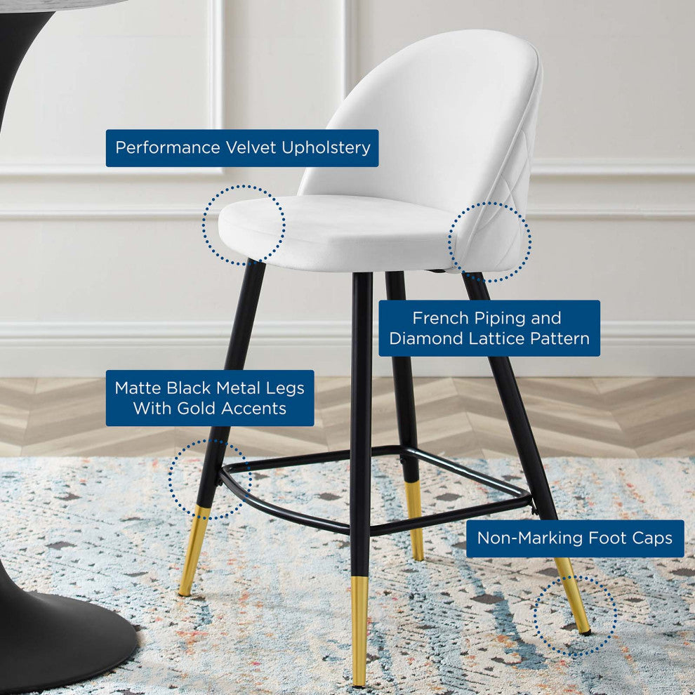 Cordial Performance Velvet Counter Stools Set of 2 White