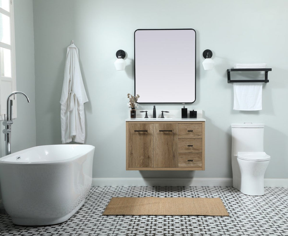 Home Living 22" Midcentury Modern Natural Oak-Light Bathroom Vanity