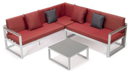 LeisureMod CSLW-80R-BU Chelsea Adjustable Headrest&Coffee Table Red Cushions