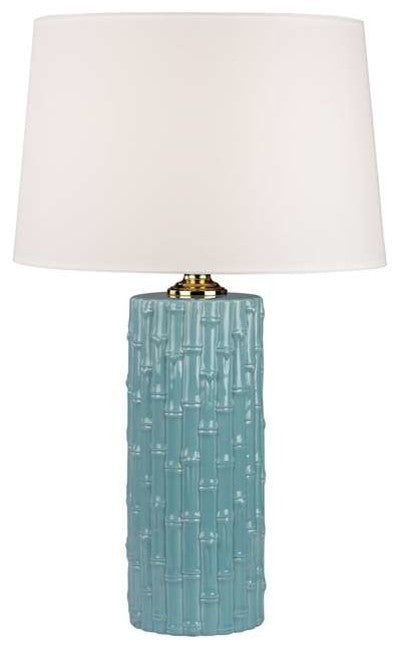 Ceramic 18" 1-Light Table Lamp-Light Blue White Fabric Shade