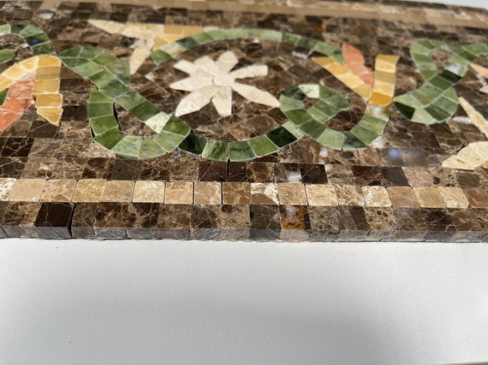 Marble Mosaic Border Listello Tile Blossom Emperador 7.1x12 Polished, 1 piece