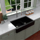 Karran Retrofit Farmhouse Quartz 34" Double Offset Bowl Sink, Black