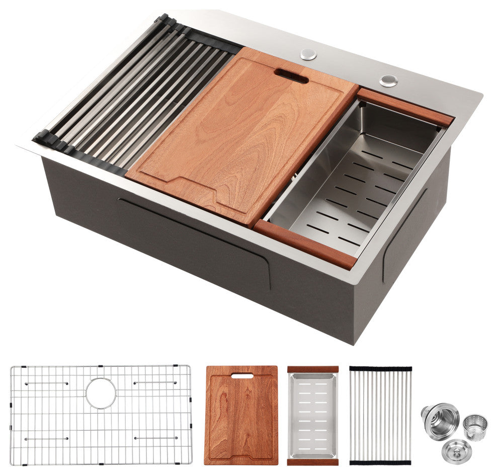 Stainless Steel 30 in. Single Bowl Drop-In Kitchen Sink with Workstation