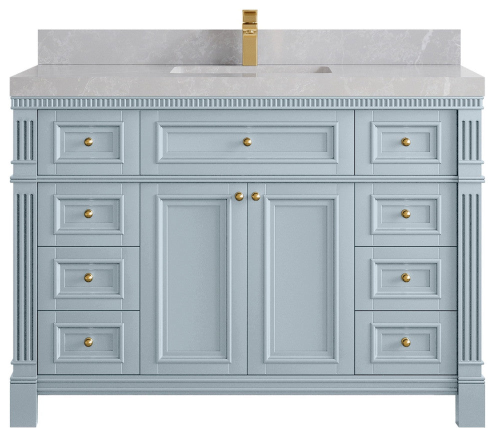 Paris 48" Single Sink Bathroom Vanity, Blue Heather 2" Pearl Gray
