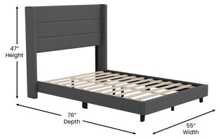 Hollis Upholstered Platform Bed with Wingback Headboard w/Mattress Foundation, Charcoal, Full