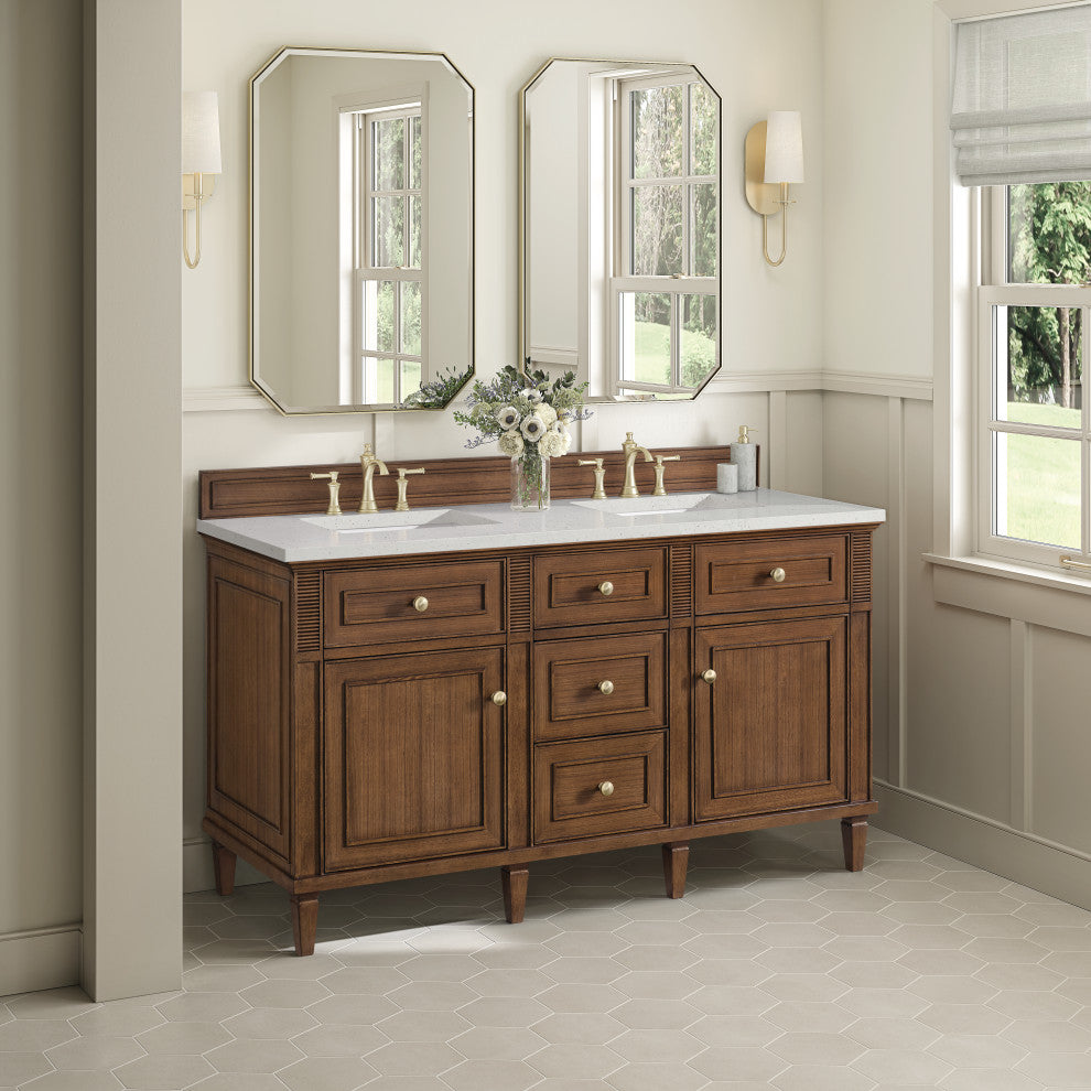 Lorelai 60" Double Vanity, Mid-Century Walnut, 3 CM Lime Delight Top
