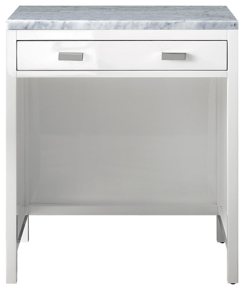 Addison 30" Freestanding Countertop Unit, Glossy White,  Carrara Marble Top