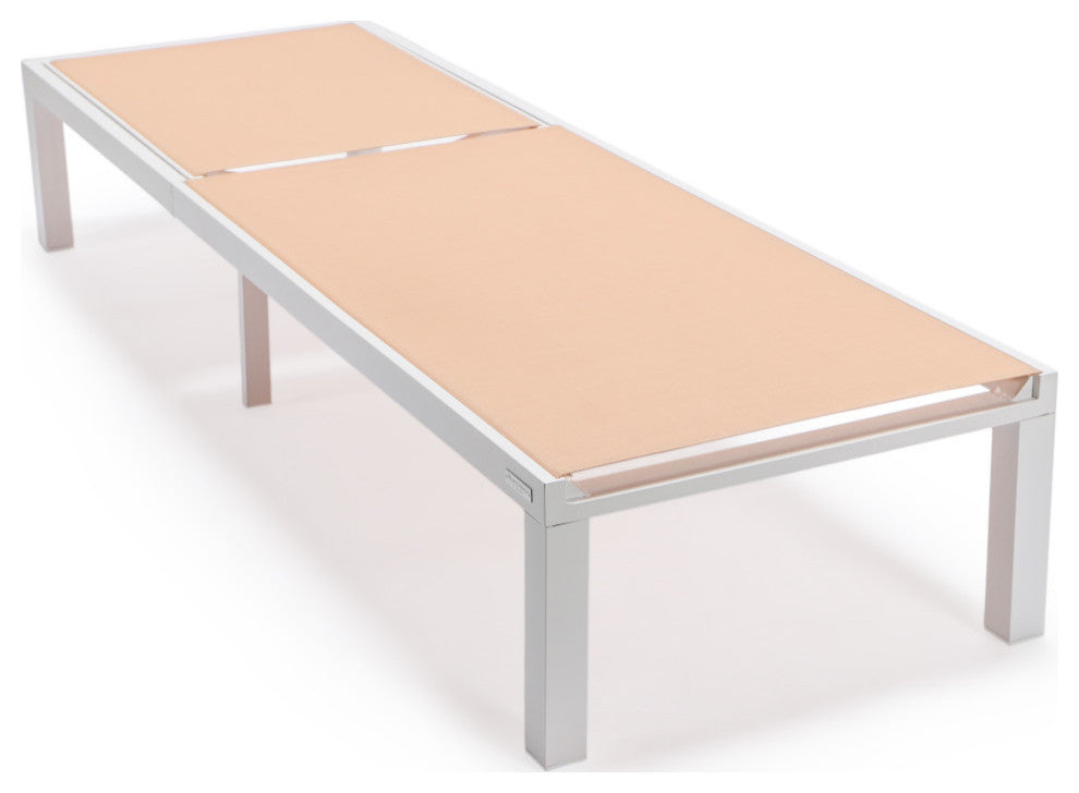 LeisureMod Marlin Patio Chaise Lounge Chair White Frame Set of 2, Light Brown