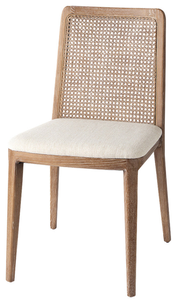 Clara Cream Fabric And Cane Back With Brown Wood Frame   Dining Chair (Set of 2)