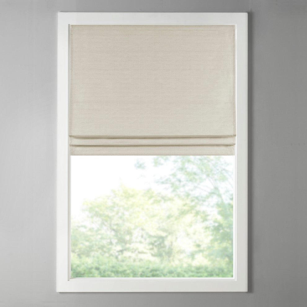 Madison Park Como Faux Silk Cordless Roman Shade, Ivory, 35 X 64"