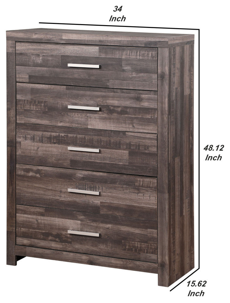 Benzara BM251269 Chest With Rough Hewn Saw Texture and Panel Base, Rustic Gray