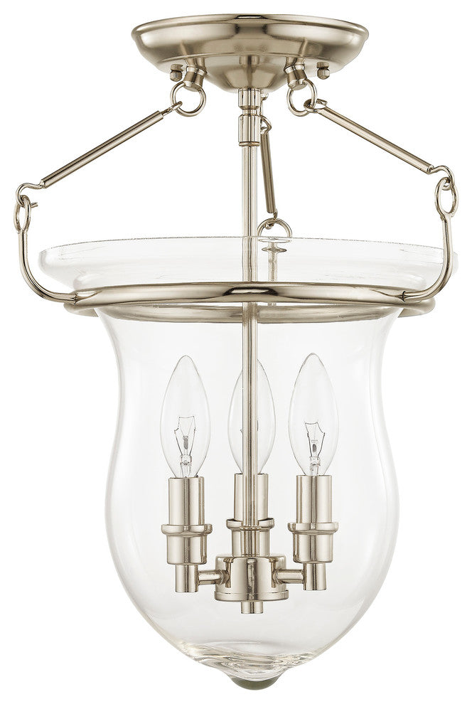 Ceiling Mount With Handcrafted Clear Glass, Polished Nickel