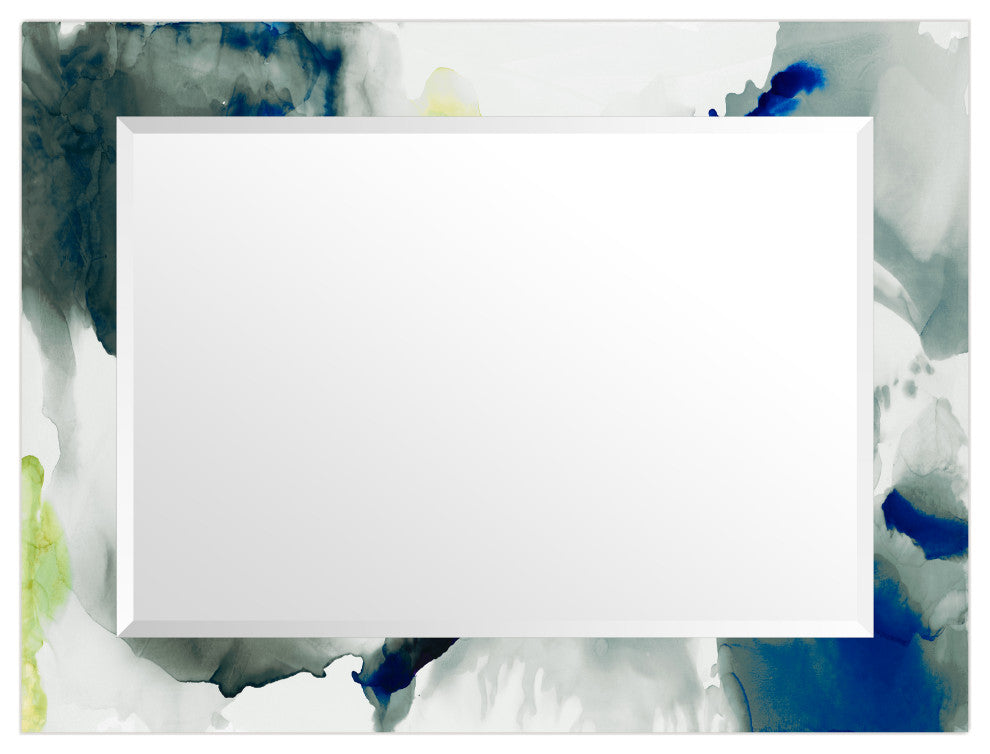 "Ephemeral" Beveled Mirror on Printed Abstarct Tempered Art Glass, 40x30"