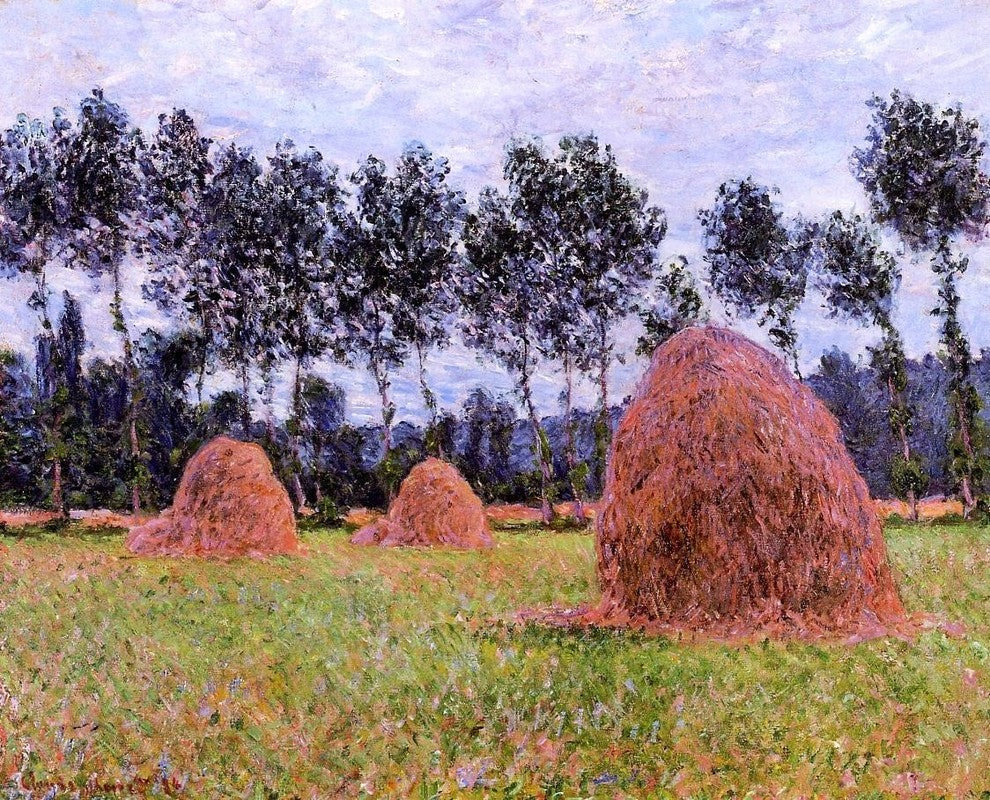 Claude Oscar Monet Haystacks Overcast Day, Gallery Wrapped Canvas, 20"x25"