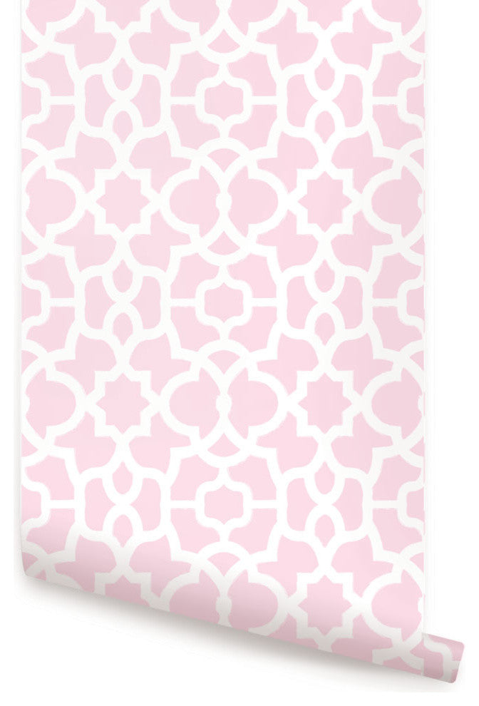 Trellis Peel and Stick Vinyl Wallpaper, Pink/White, 24"w X 60"h