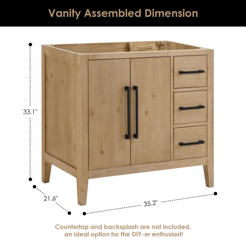 Laurel Bathroom Cabinet Vanity Base, Weathered Fir, 36", Without Mirror