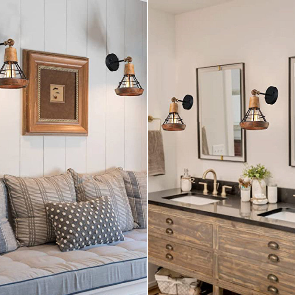 1-Light bathroom wall sconce Wood & Metal brushed nickel wall sconce