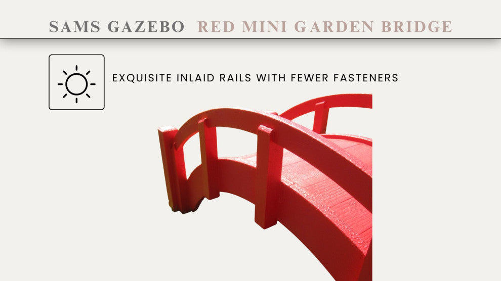 Miniature Red Japanese Wood Garden Bridge, 25", Assembled